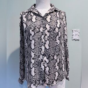 H&M Blouse Women Size 2 Alligator Crocodile Reptile Long Sleeve Shirt